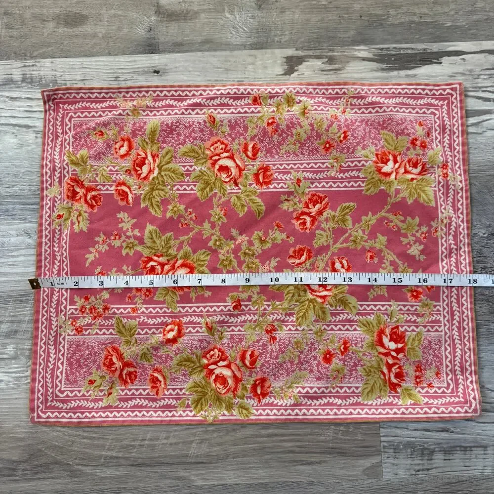 Vintage Pink Floral Rose Cottage Rose Placemats Set of 4 Cotton French Country